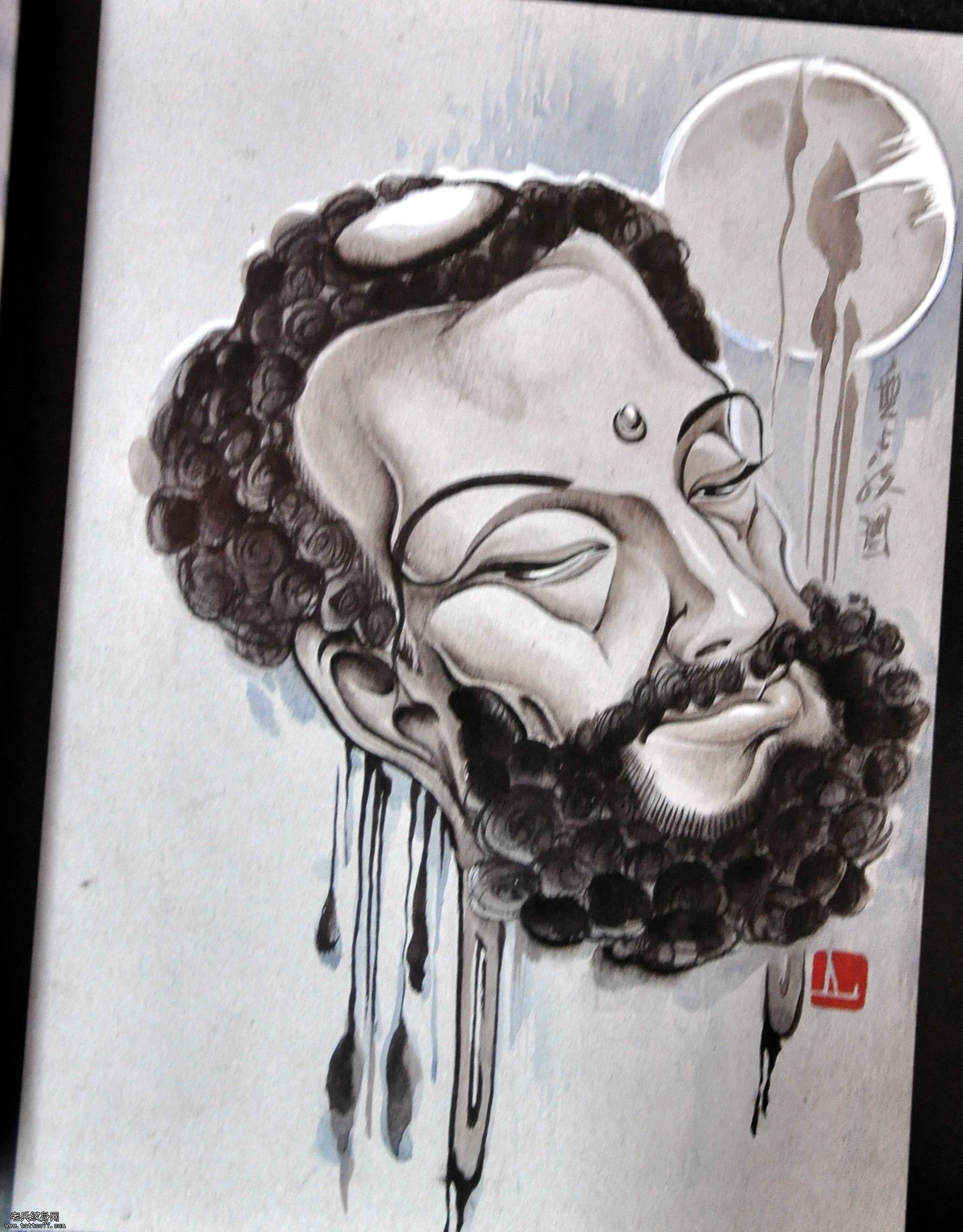 老兵纹身一款中国风达摩纹身图案