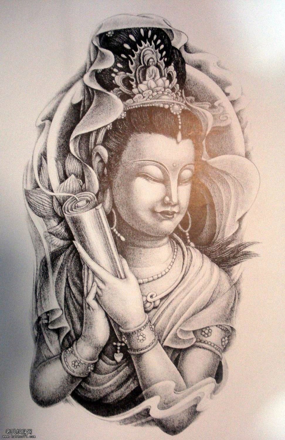 纹身秀图吧为大家一款传统观音纹身图案