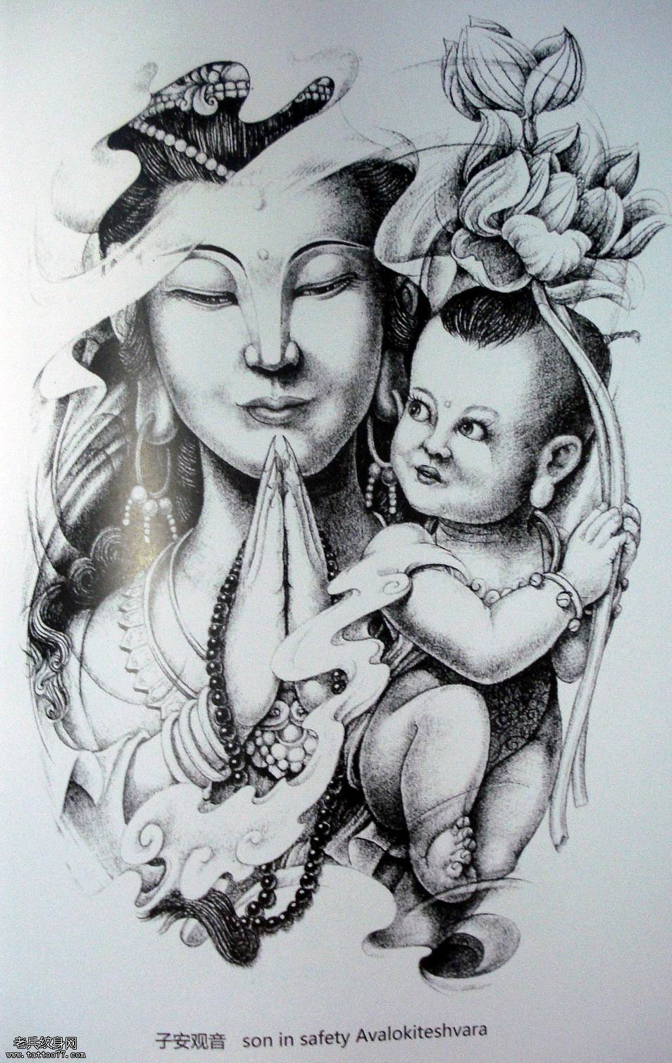 老兵纹身一款观音纹身图案为大家