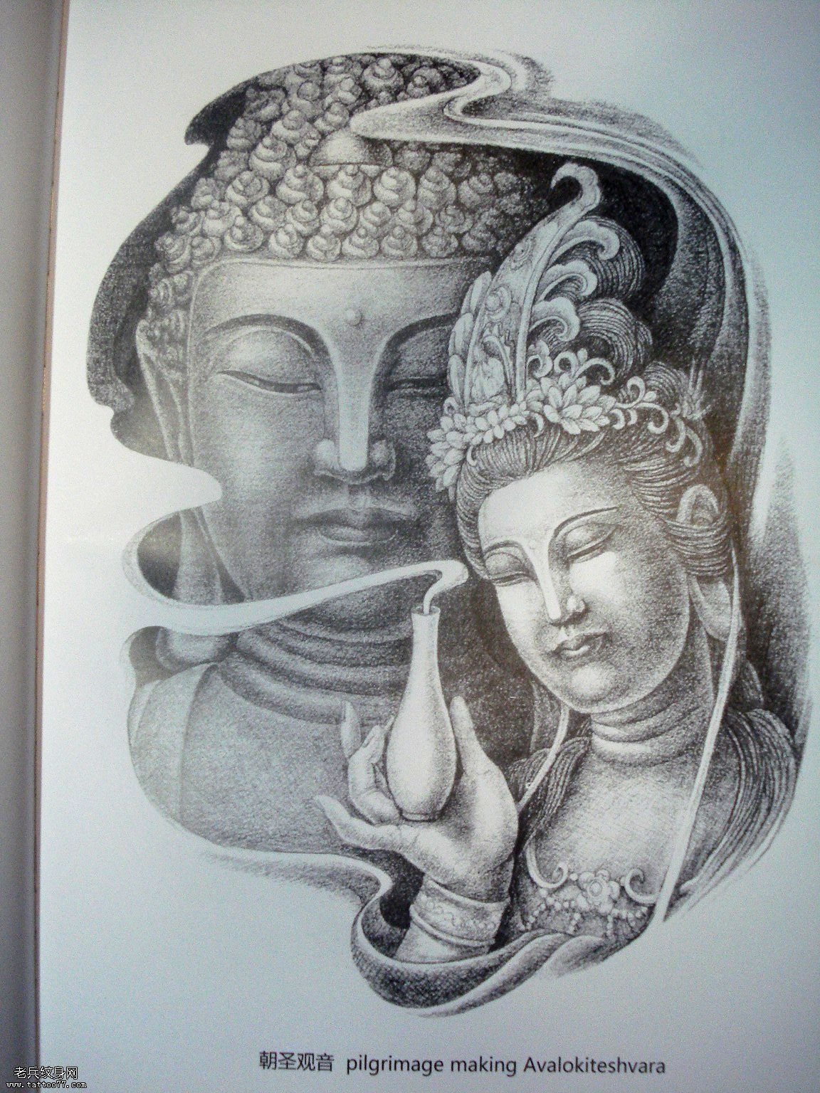 一款传统观音菩萨纹身图案由纹身秀图吧给大家