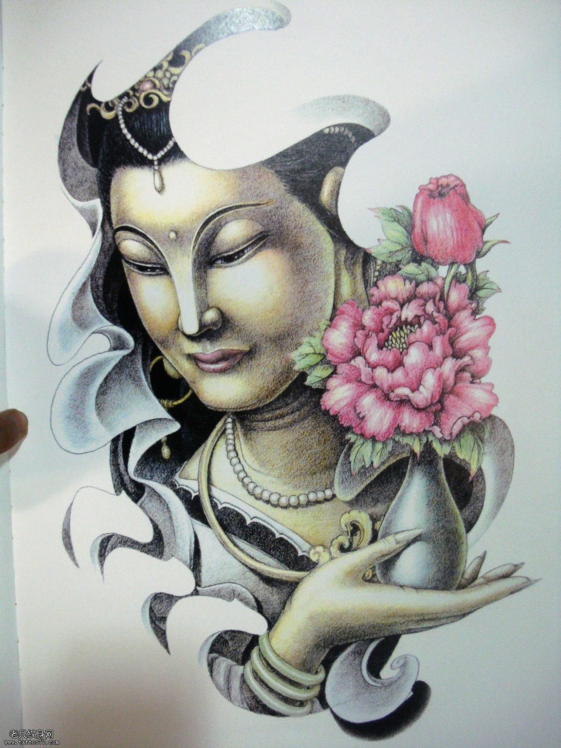 纹身秀图吧一款彩色观音菩萨纹身图片