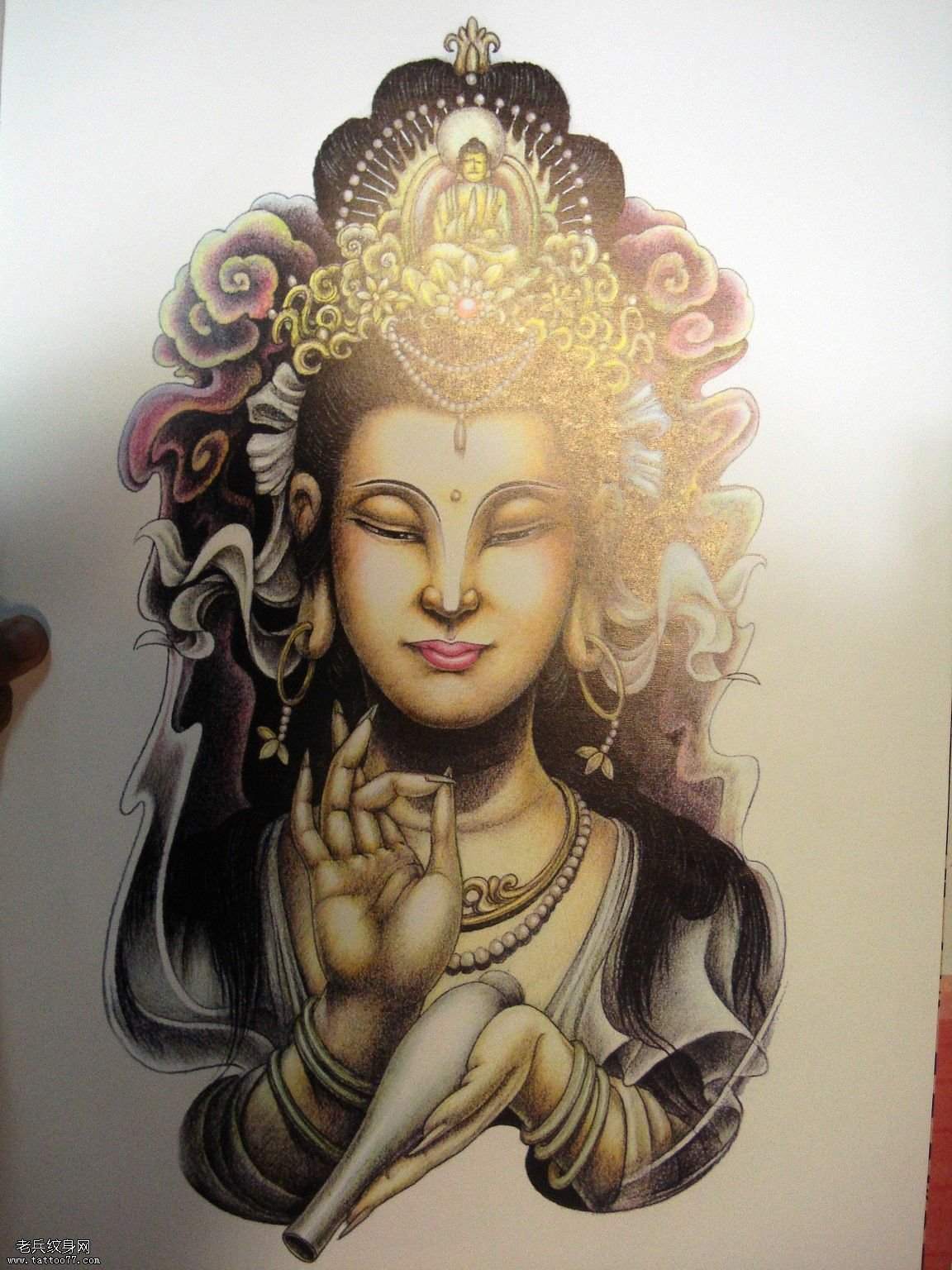 老兵纹身一款彩色观音菩萨纹身图案