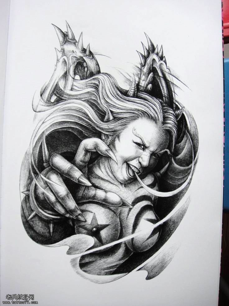 老兵纹身一款个性的天使纹身图案