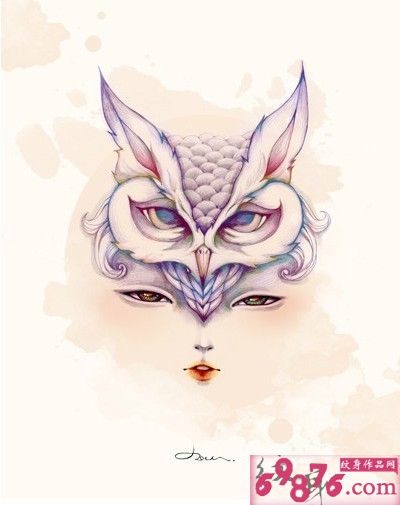 狐狸面具纹身手稿图片