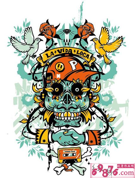 骷髅与音乐时尚纹身手稿图片