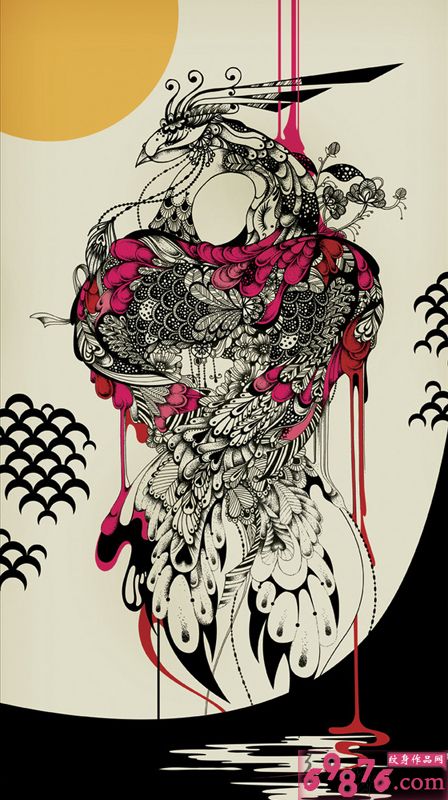 滴血凤凰纹身手稿图片