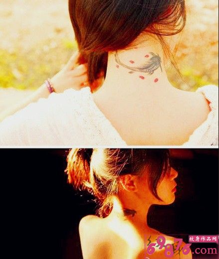 女生脖子唯美好看的小金鱼纹身图片图片