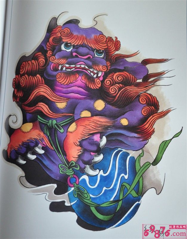 彩色雄狮纹身手稿图片