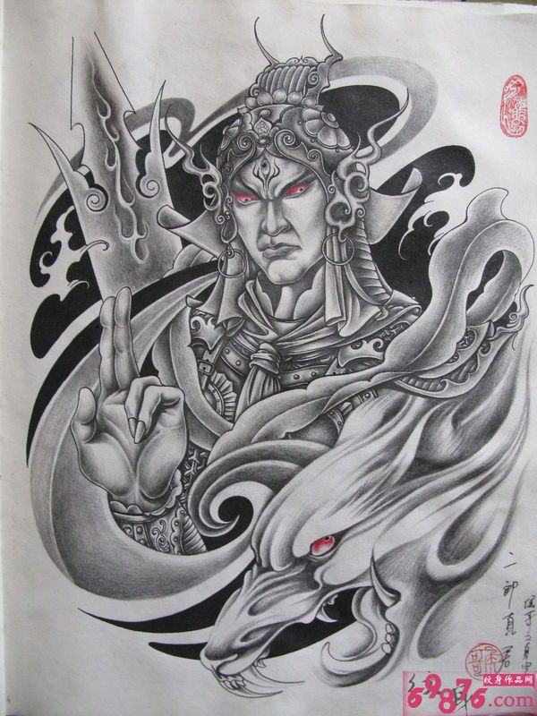 二郎神纹身手稿图片