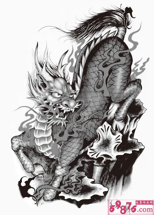 麒麟黑白纹身手稿图片