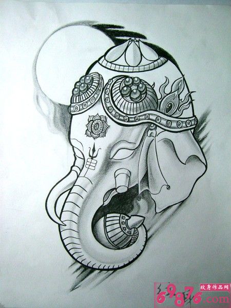 印度富贵象财神纹身手稿图片