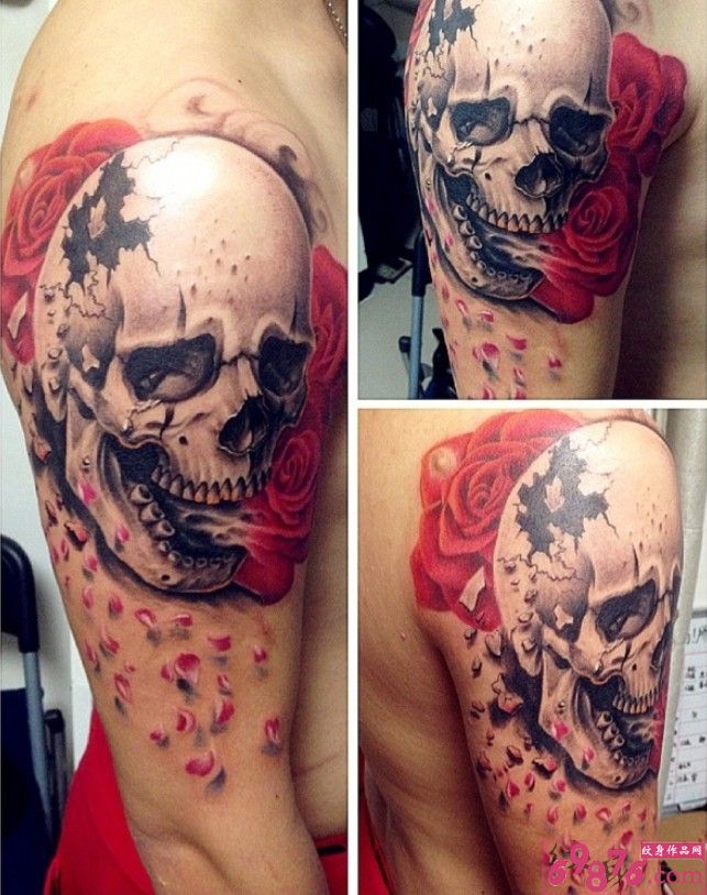 个性手臂悲伤的骷髅纹身图案