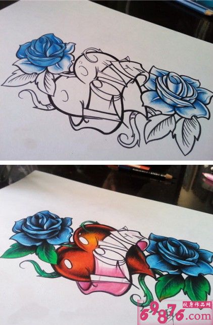 艳丽花朵纹身手稿图片