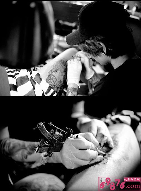 个性纹身师腿部刺青创作过程
