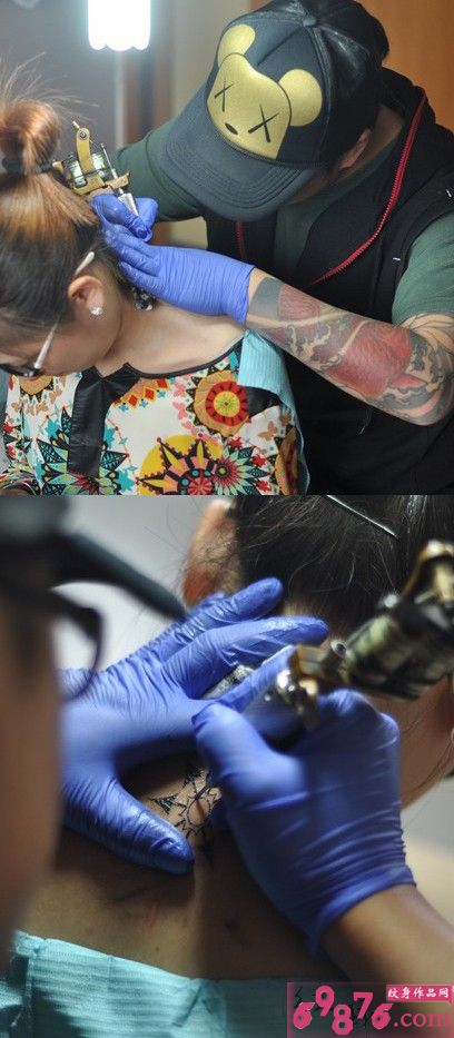 后颈图腾纹身现场