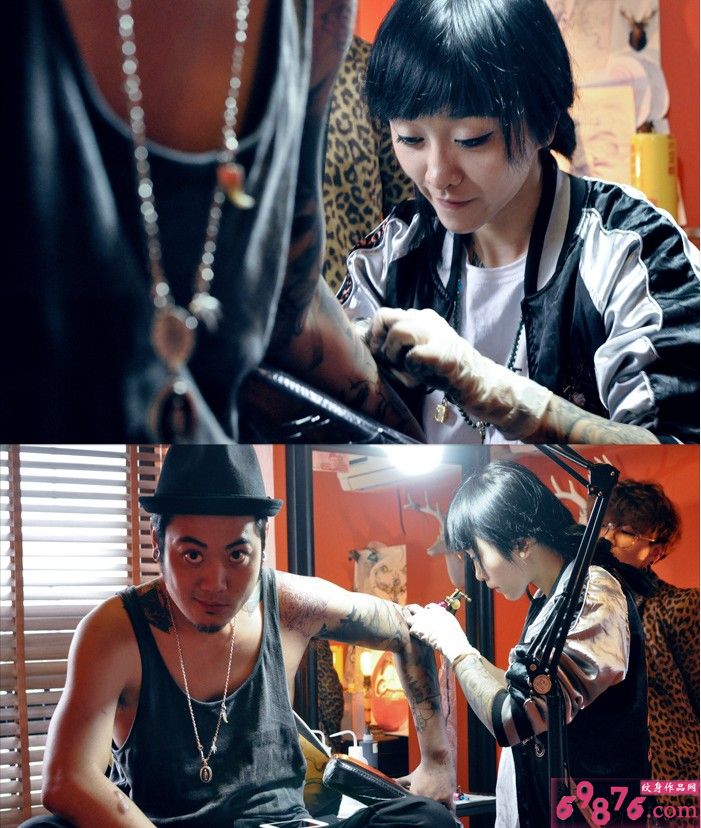 时尚帅哥花臂纹身现场