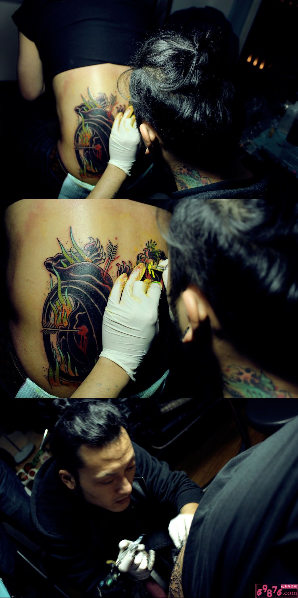 后背创意刺青图案纹身现场