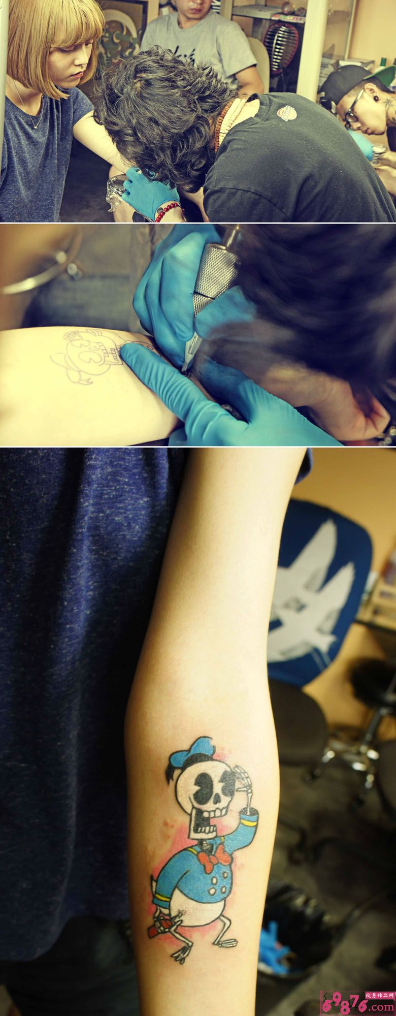 个性骷髅唐老鸭纹身现场