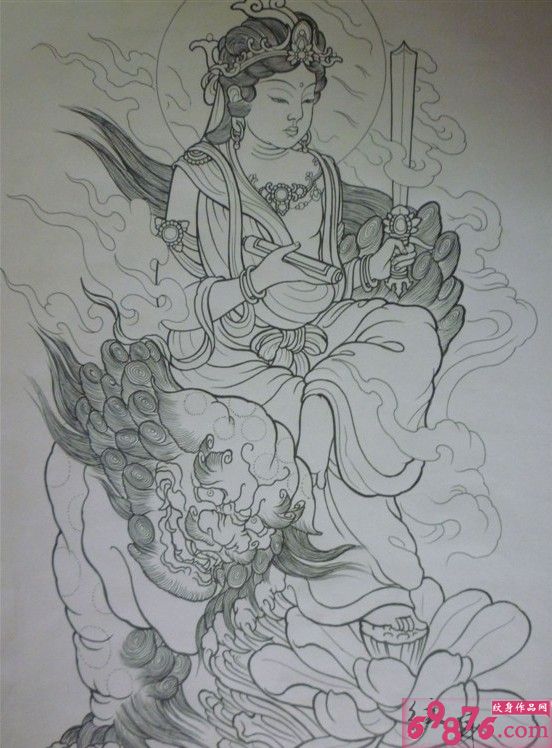 貔貅与观音佛主纹身手稿图片