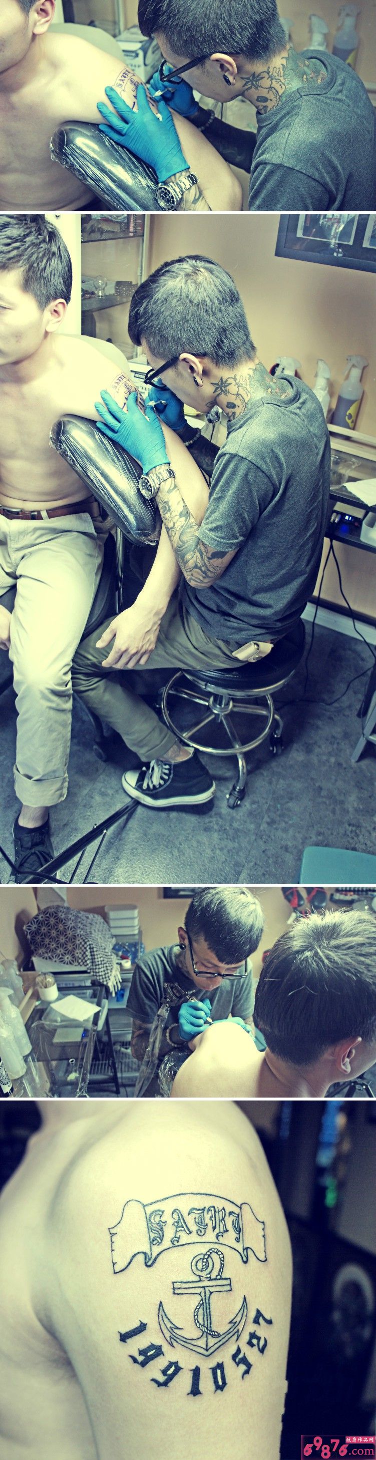 手臂船锚数字纹身现场