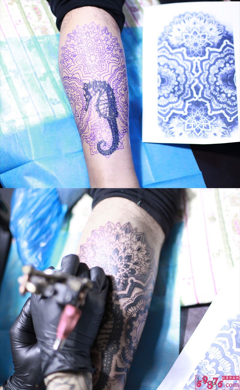 海马花图腾纹身现场图片