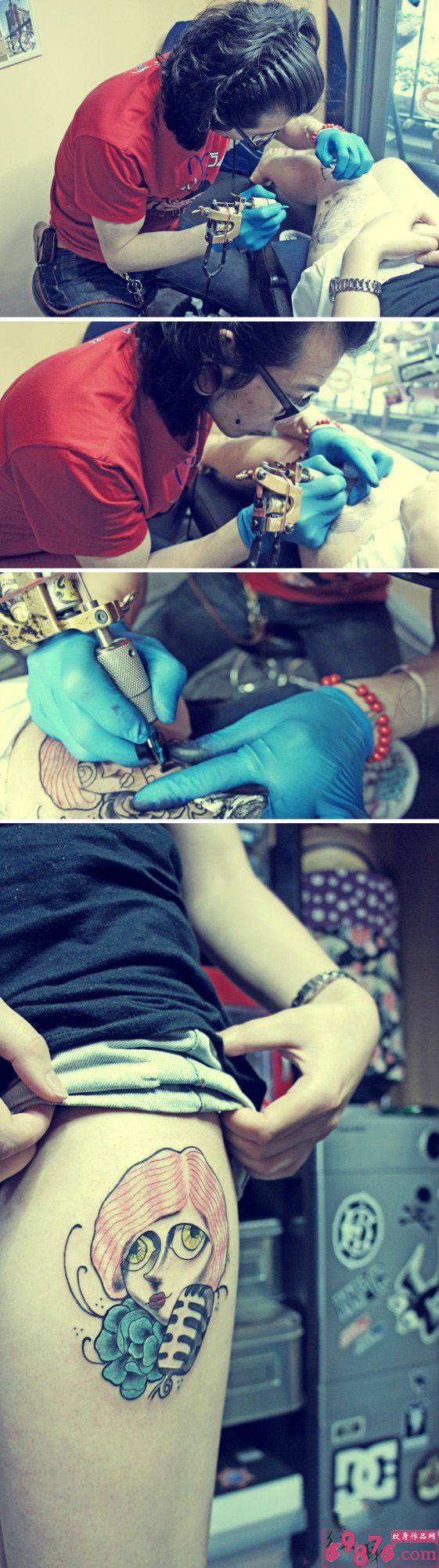 大腿女生头像创意纹身现场