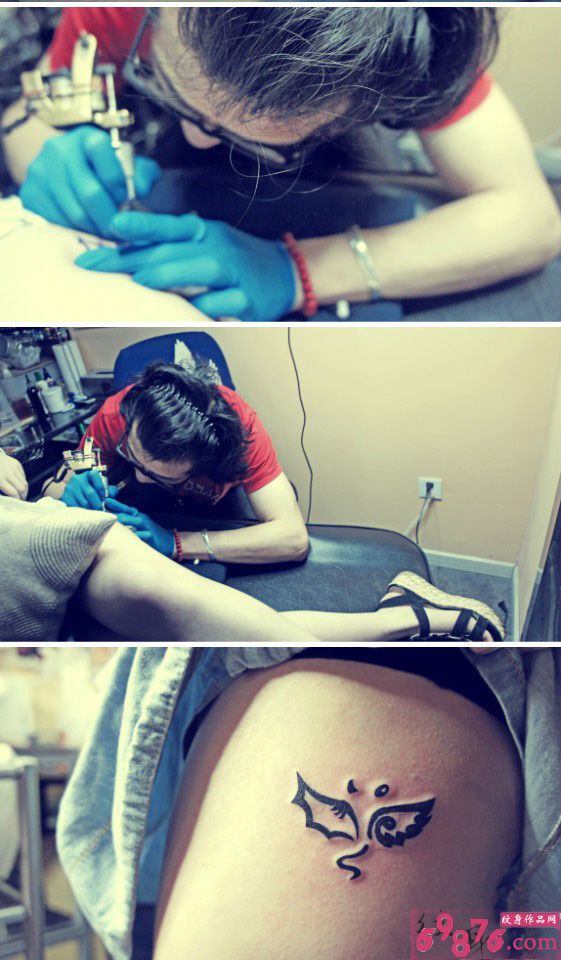 假面面具腿部纹身现场