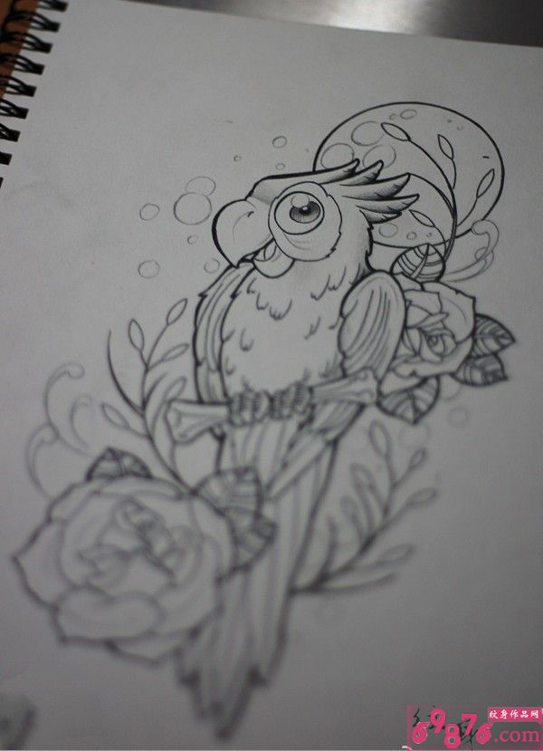 金刚鹦鹉纹身手稿图片