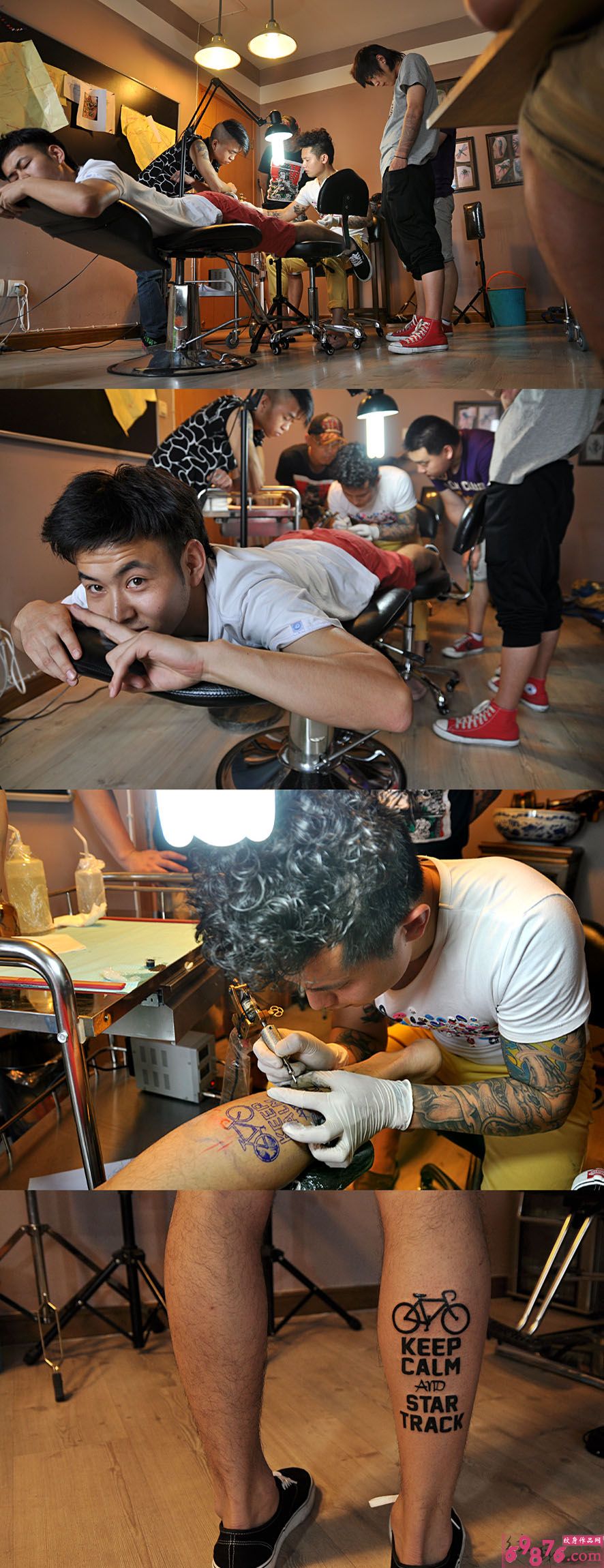 英语自行车创意腿部纹身现场