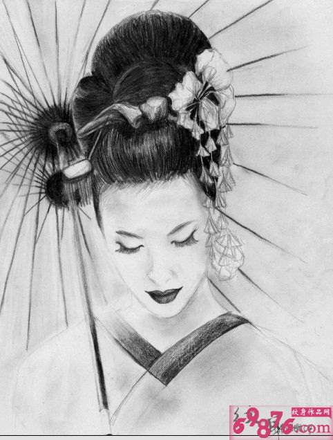 美女艺妓头像纹身手稿图片