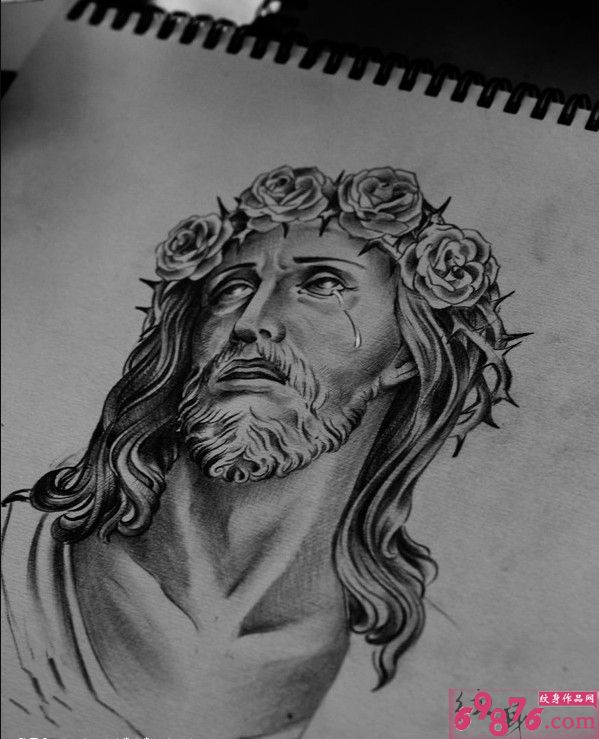 耶稣基督像纹身手稿图片