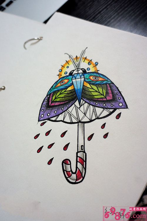 虫虫小雨伞纹身手稿图片
