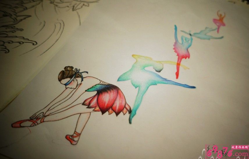 小清新芭蕾舞纹身手稿图片