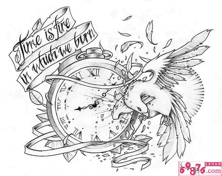 时间鸽子欧美纹身手稿图片
