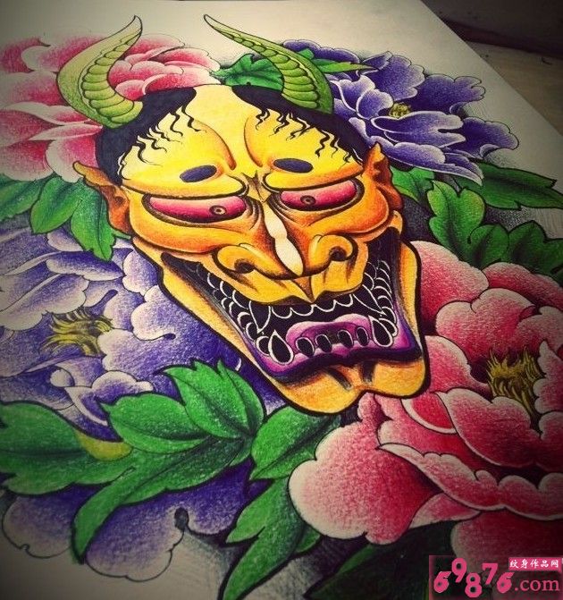 日本般若牡丹纹身手稿图片