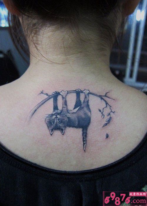 爬树猫咪可爱纹身小图案图片