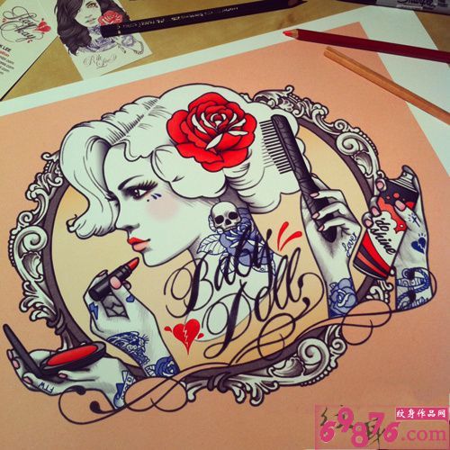 红唇个性美女纹身设计手稿图片