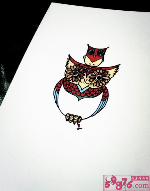 猫头鹰复古纹身手稿图片