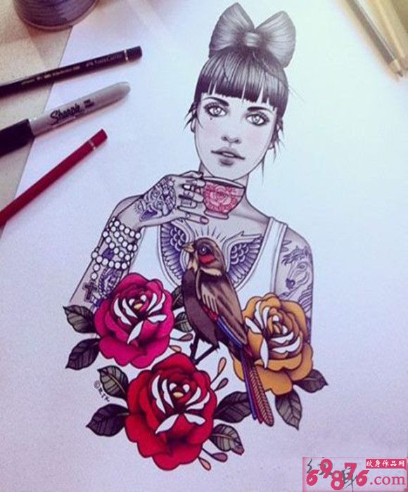 复古风格纹身手稿图片