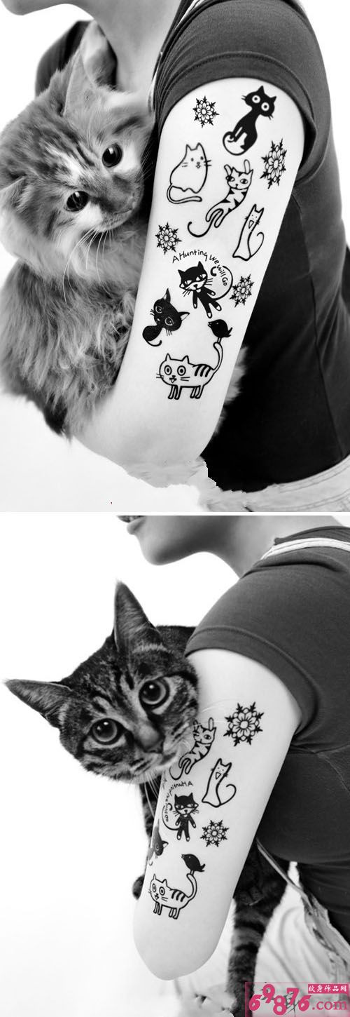 个性猫咪黑白纹身贴
