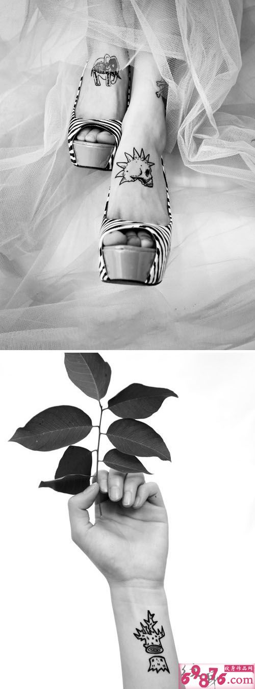 创意脚背黑白骷髅纹身贴