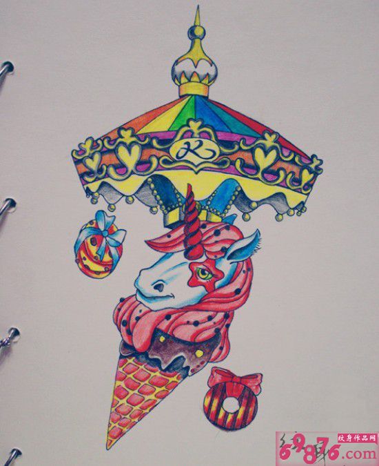 冰淇淋独角兽纹身手稿图片