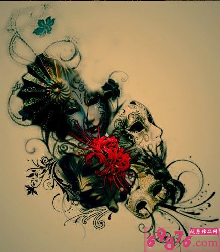 彼岸花面具纹身手稿图片