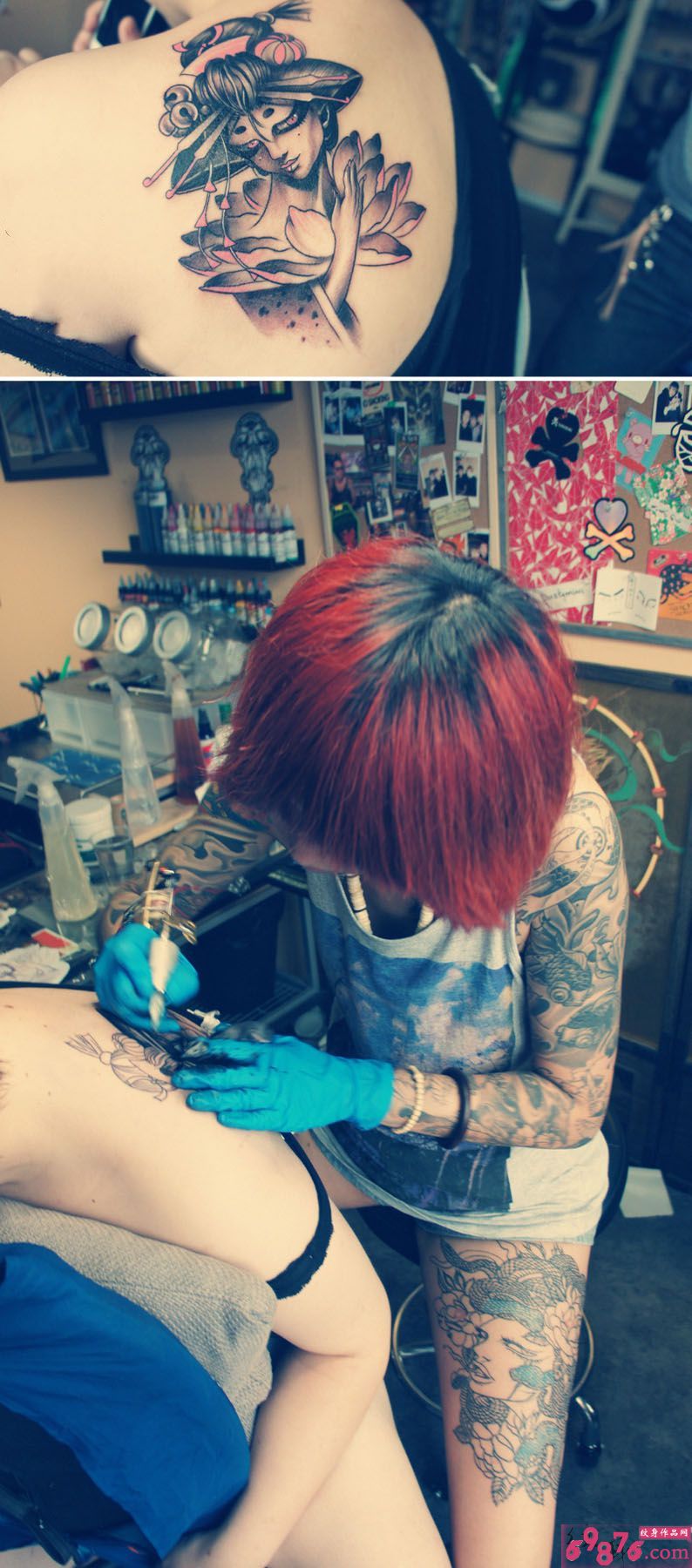 霸气纹身师肩部纹身现场