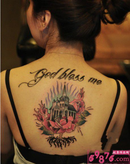 个性女性后背创意时尚好看的玫瑰城堡图片