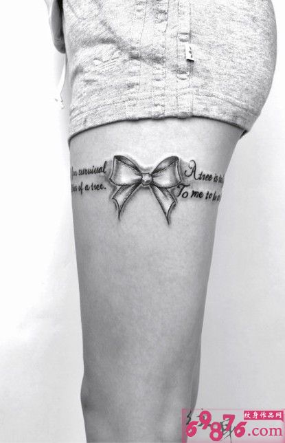 蕾丝蝴蝶结黑白纹身
