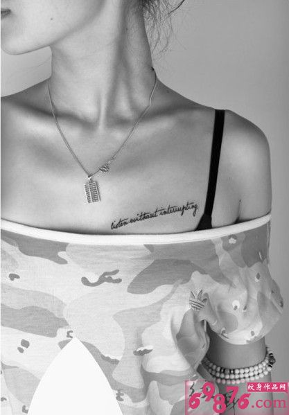 清新英文锁骨黑白纹身