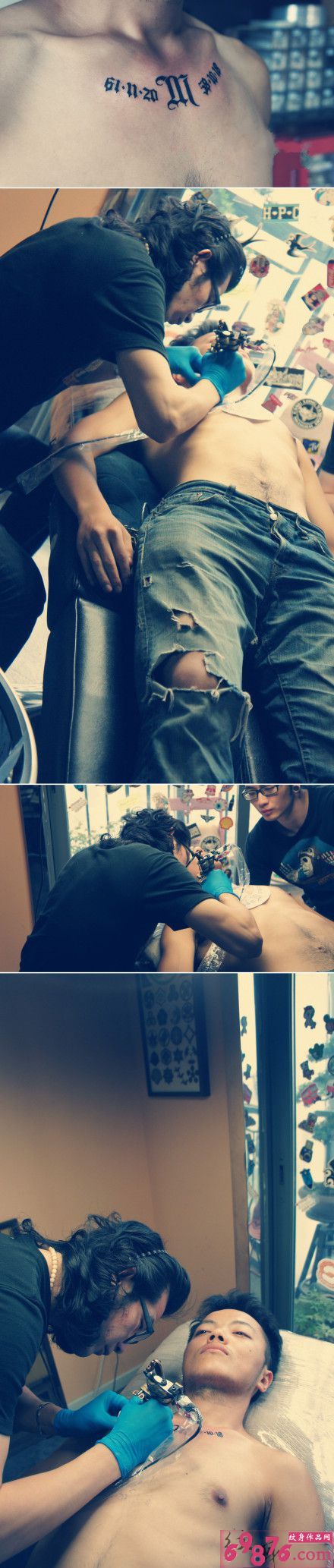 胸口数字字母纹身现场