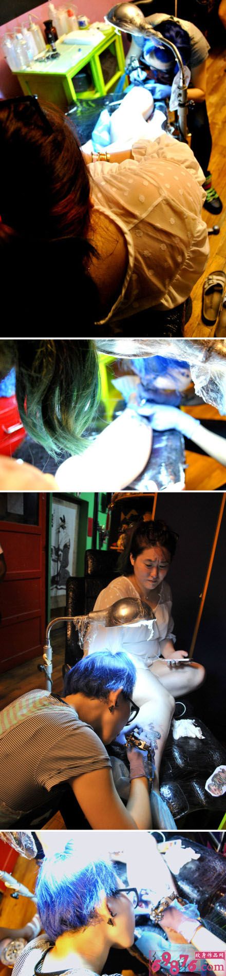 小腿图案纹身现场