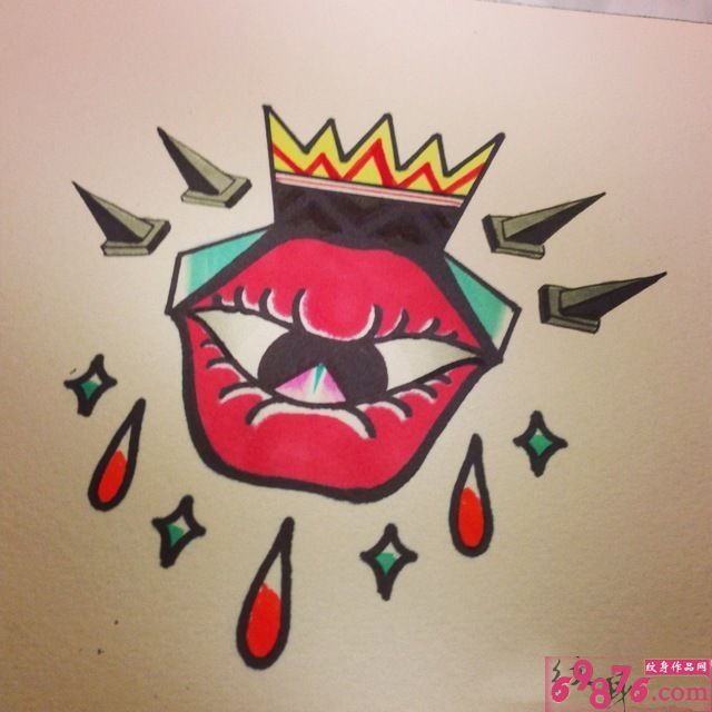 创意红唇眼纹身手稿图片